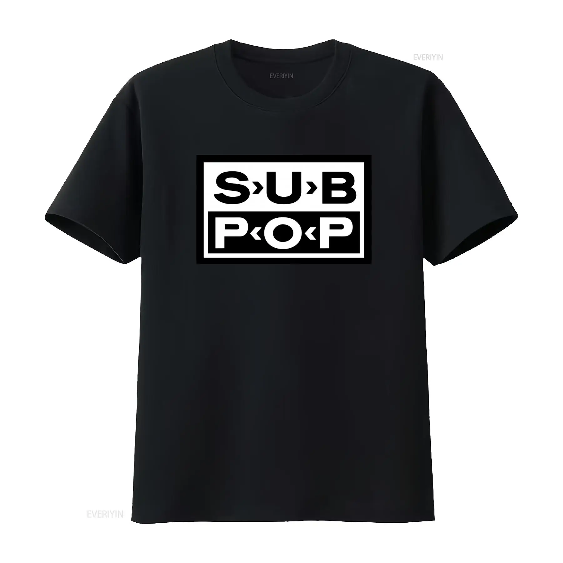 Vintage Fashion Logos - サブポップロゴTシャツ ブラック ホワイトプリント レトロスタイル ストリートウェア ファッション