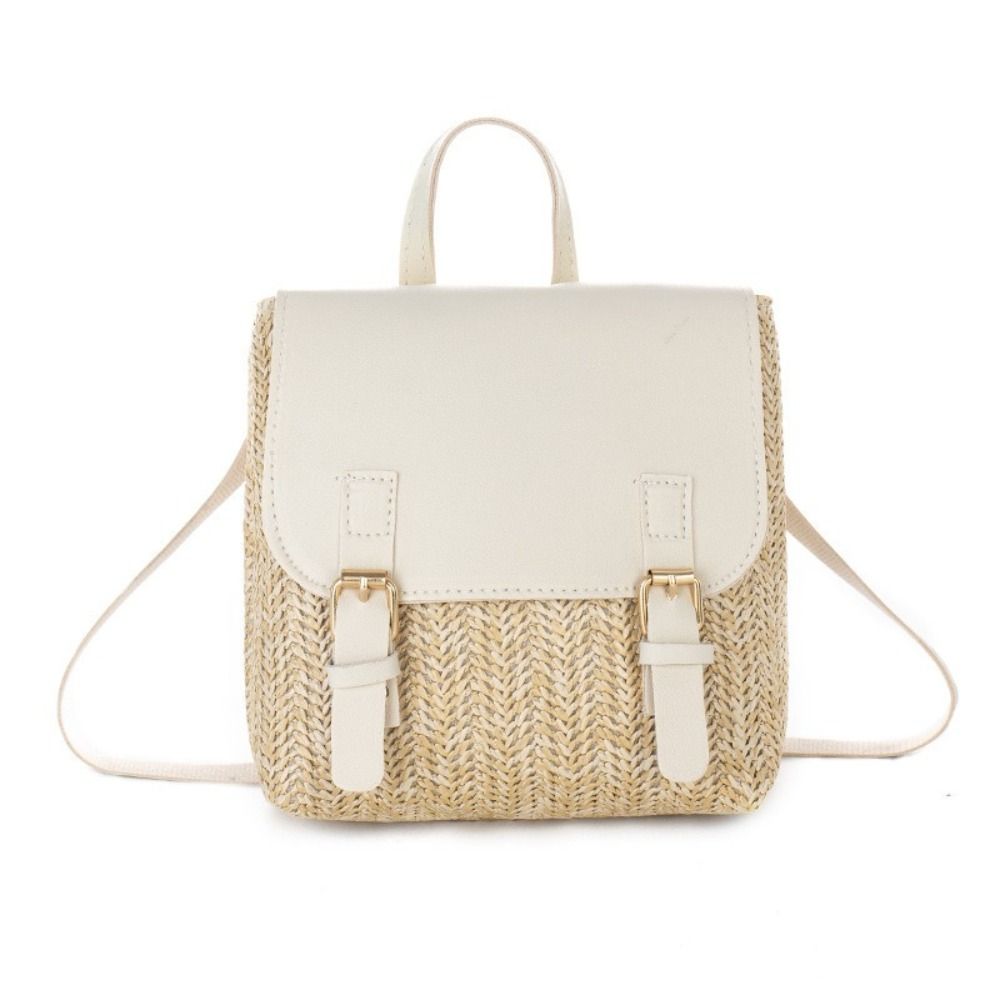 Vintage Fashion Looks - 多用途バッグ PU レザーわらバックパックレトロデザインエレガントな外観ショルダーバッグヴィンテージスタイル高級織バックパック女性ファッション