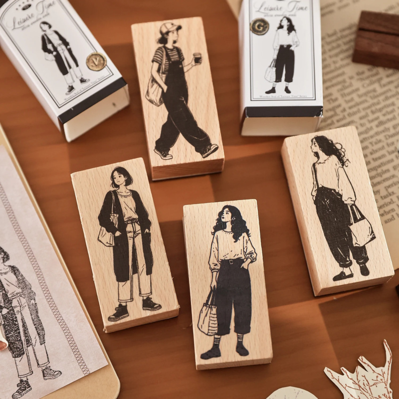 Vintage Fashion Journal - クリエイティブファッションガール木製スタンプヴィンテージ植物コラージュゴムスタンプDIYスクラップブッキング標準木製植物スタンプ