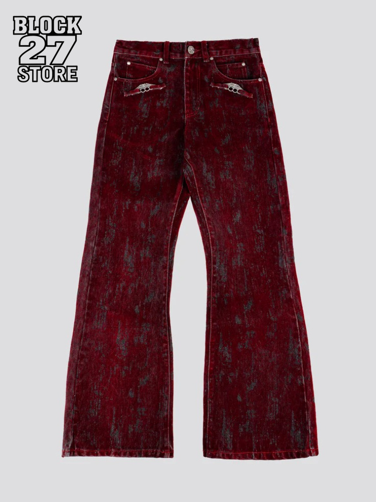 Retro Track Pant - メンズジーンズアメリカンヴィンテージフロッキーフレアデニムパンツ原宿ユニセックスルーズフィットハイストリートストリートウェアインスタイルファッション新作