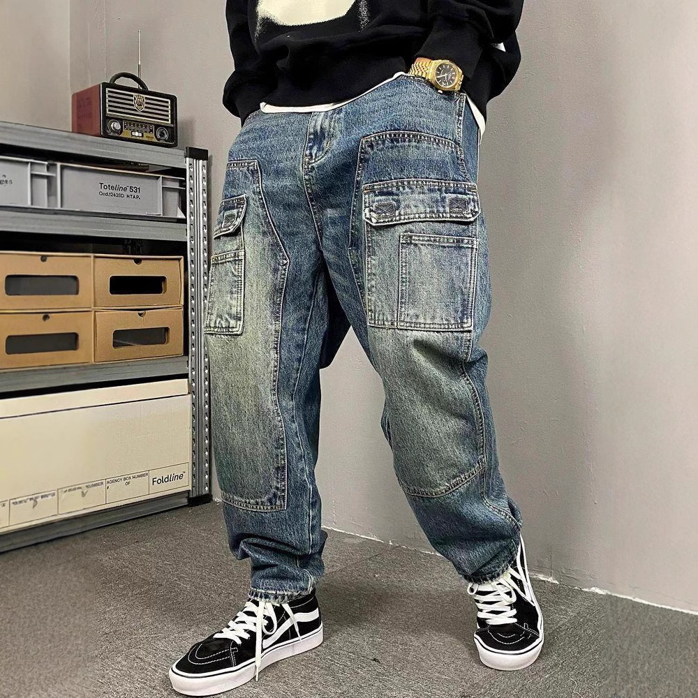 Retro Track Pant - アメリカンカジュアルウォッシュドヴィンテージワークウェアジーンズ（メンズ）、春・秋向け、ハイストリートスタイル、ルーズフィットテーパードパンツ。