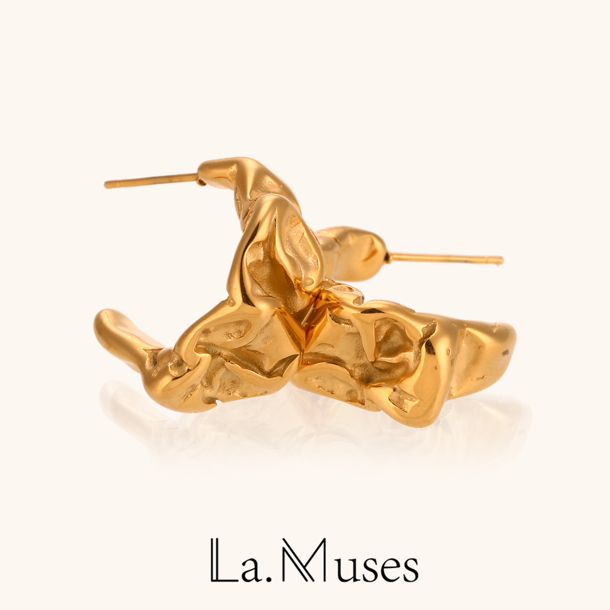 Vintage Fashion La - La.muses-女性のためのステンレス鋼のフープピアス,創造的な声明,金属,金色,幾何学的,珍しい,魅力,ヴィンテージジュエリー