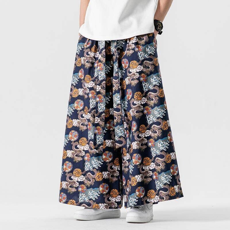 日本のサムライパンツメンズドラゴンプリントルーズカジュアルズ - Retro Track Pant のレビューと価格
