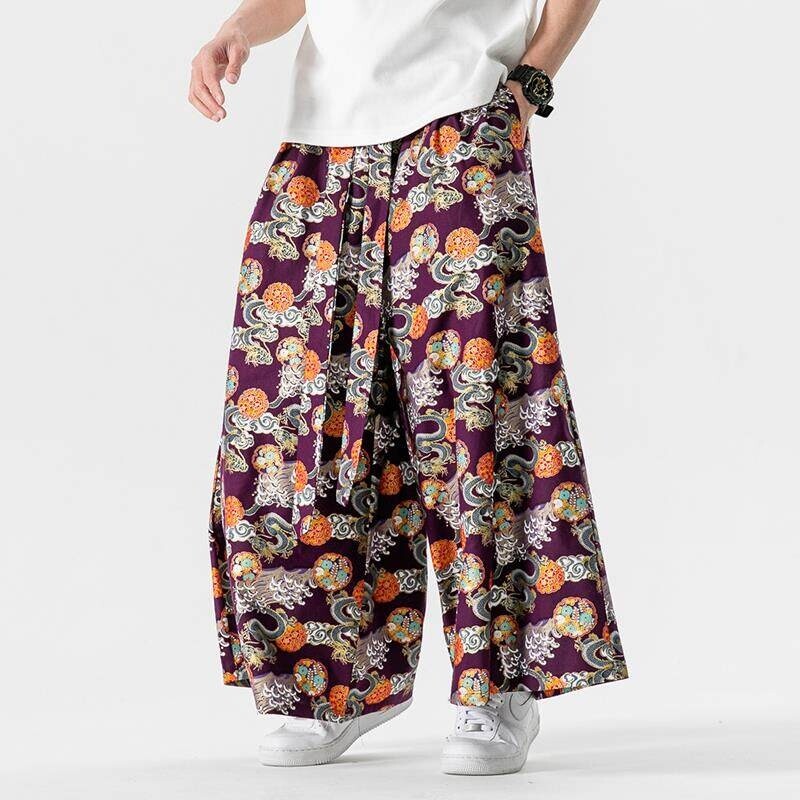 日本のサムライパンツメンズドラゴンプリントルーズカジュアルズ - Retro Track Pant のレビューと価格