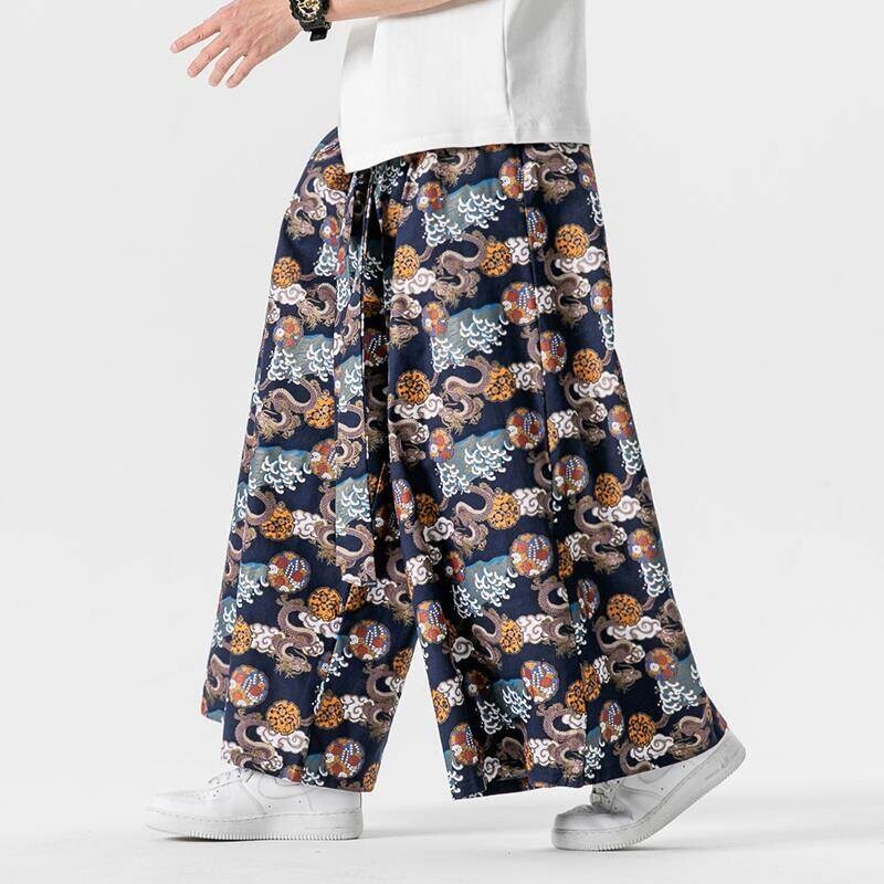 日本のサムライパンツメンズドラゴンプリントルーズカジュアルズ - Retro Track Pant のレビューと価格