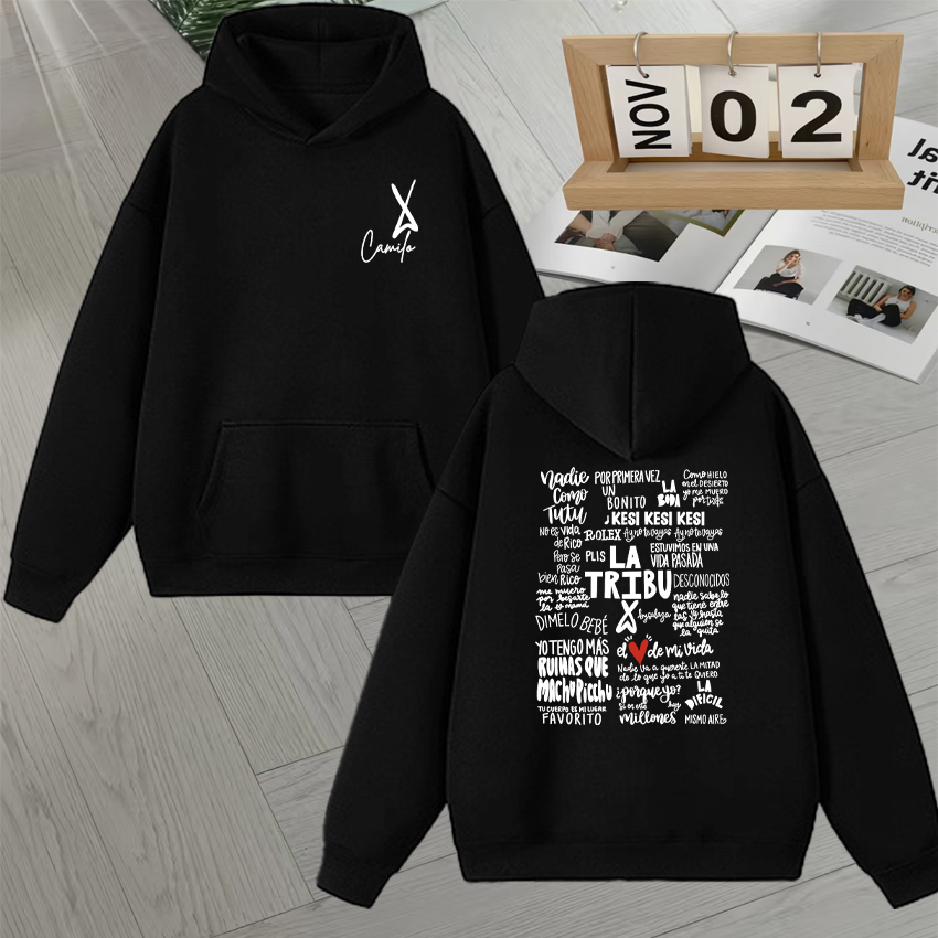 歌手カミロ・ラ・トリブアルバムレタープリントパーカーユニセッ - Vintage Fashion La のレビューと価格