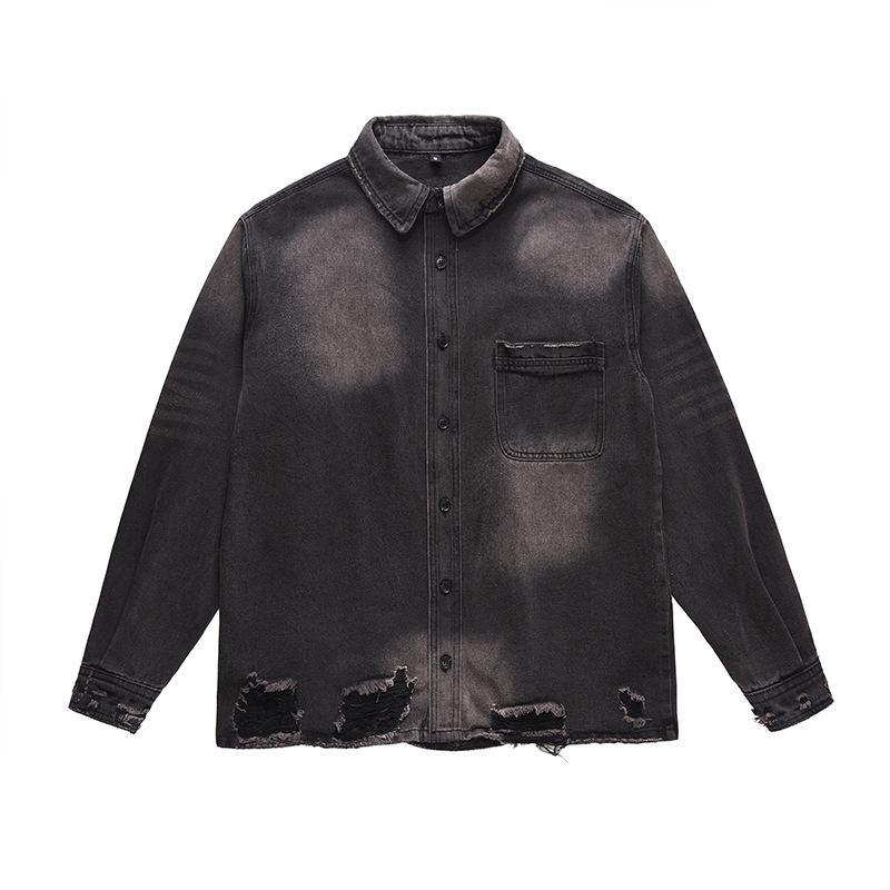 メンズハイストリートリップドジーンズジャケットファッションス - Vintage Fashion Y2K のレビューと価格