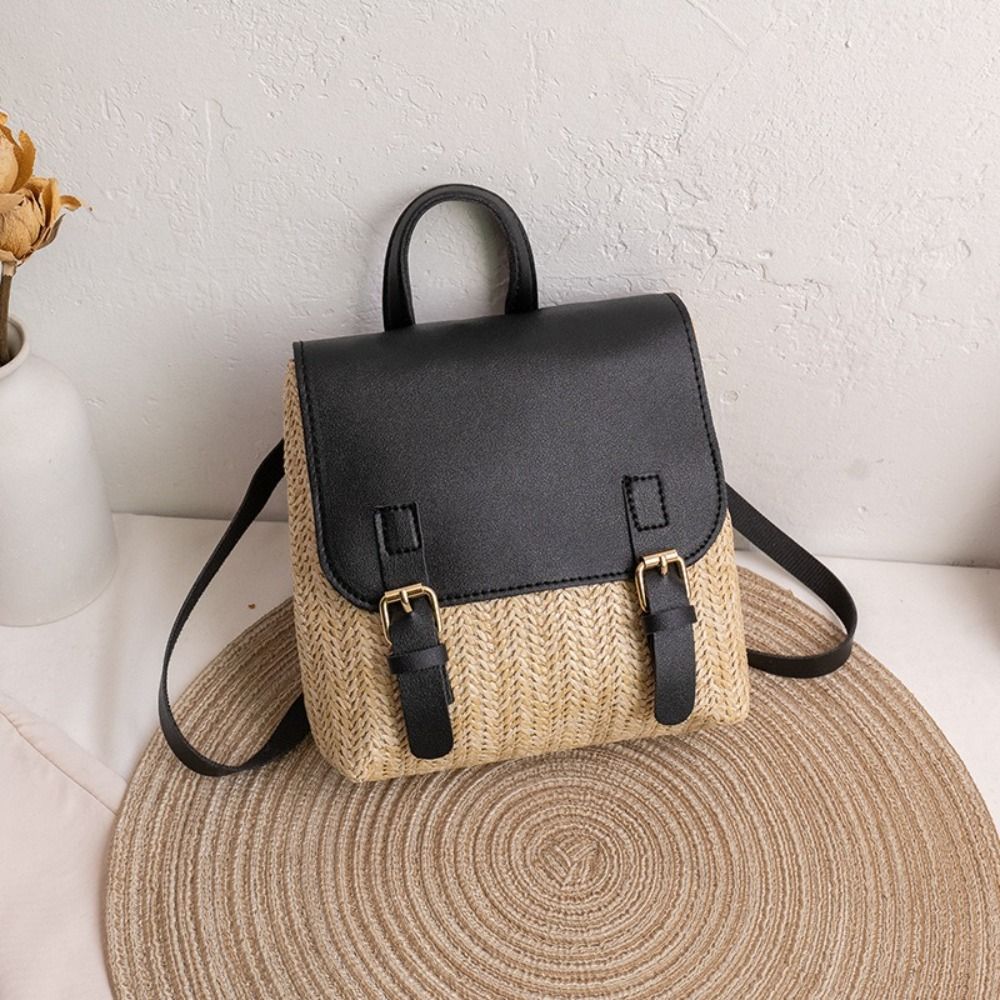 多用途バッグ PU レザーわらバックパックレトロデザインエレ - Vintage Fashion Looks のレビューと価格