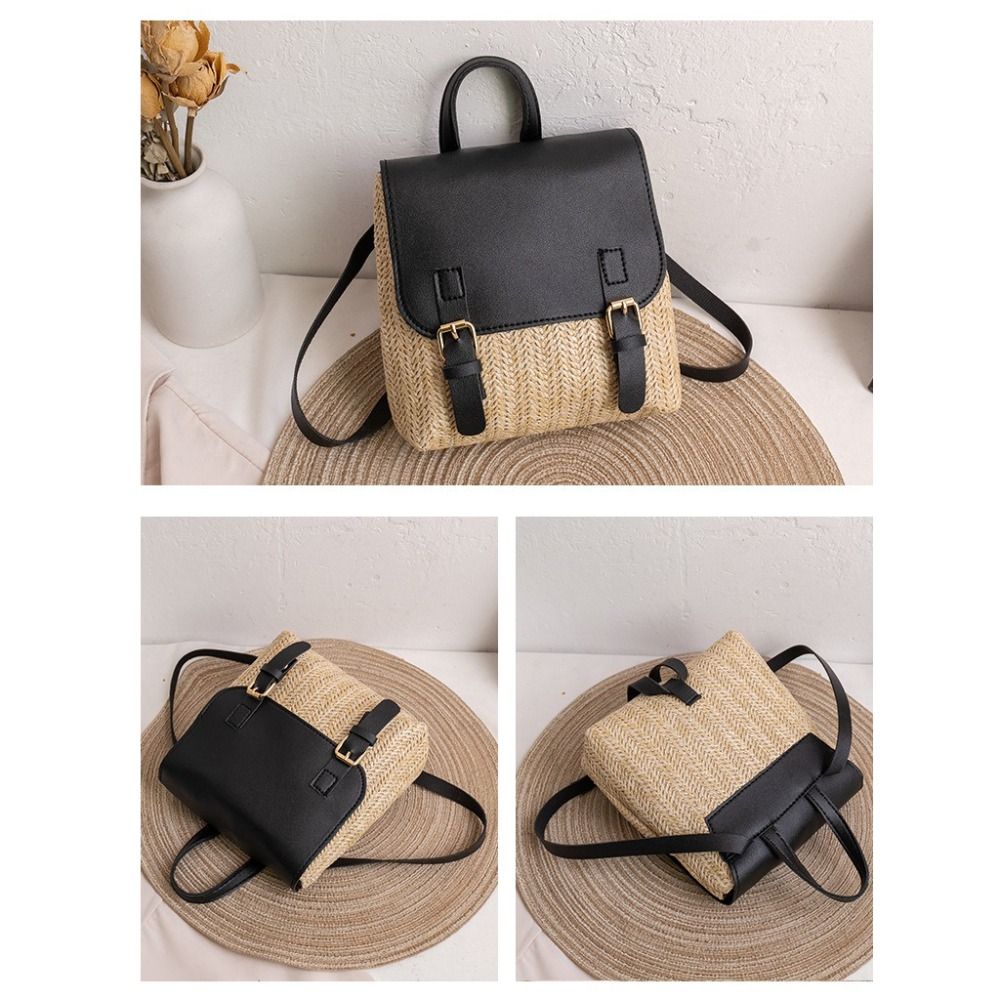 多用途バッグ PU レザーわらバックパックレトロデザインエレ - Vintage Fashion Looks のレビューと価格