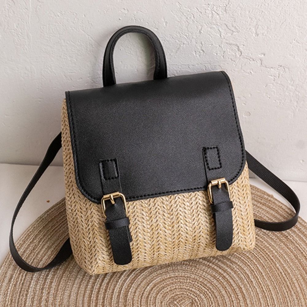 多用途バッグ PU レザーわらバックパックレトロデザインエレ - Vintage Fashion Looks のレビューと価格
