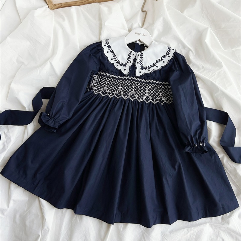 ヴィンテージダークブルー手刺繍ガールズ長袖ドレスインハンドメ - Vintage Fashion La のレビューと価格