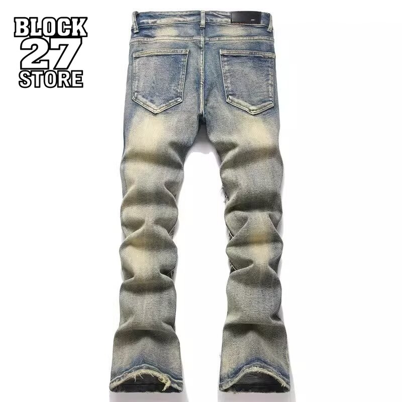 新しいヒップホップヴィンテージダメージジーンズ男性パッチワー - Retro Track Pant のレビューと価格