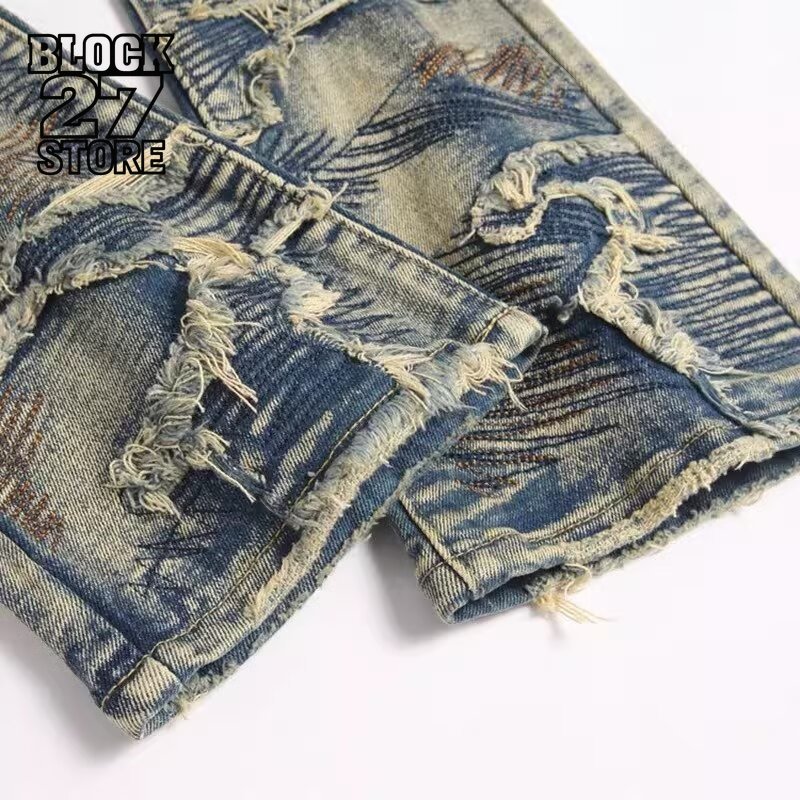 新しいヒップホップヴィンテージダメージジーンズ男性パッチワー - Retro Track Pant のレビューと価格