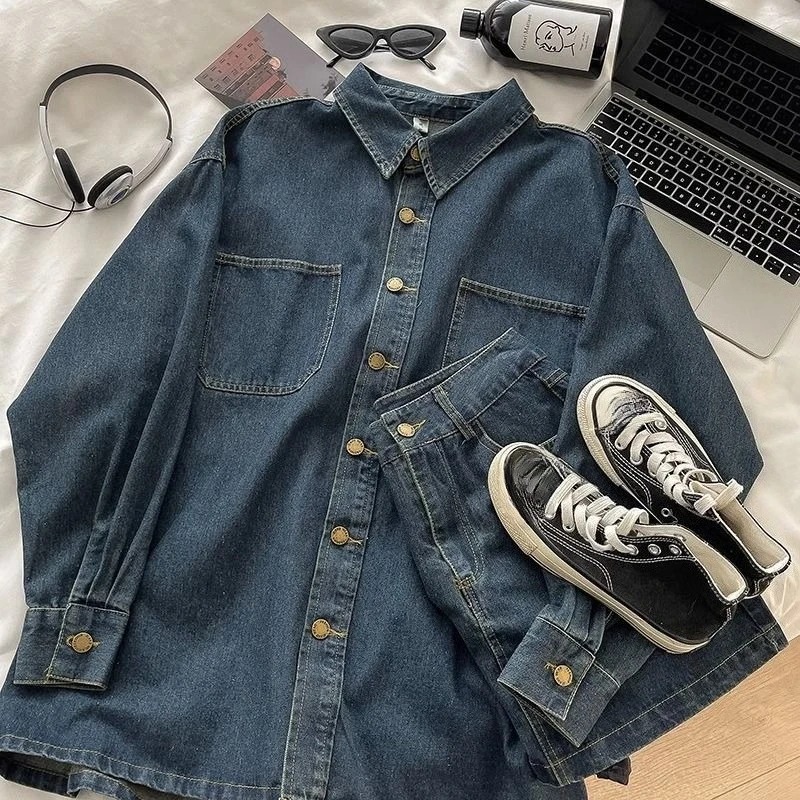 Y2Kデニムスカートセット：ヴィンテージ風和柄ボタンジャケッ - Vintage Fashion Y2K のレビューと価格