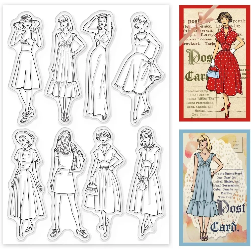 透明なシリコンクリアスタンプ、女性とヴィンテージのドレス、ス - Vintage Fashion Journal のレビューと価格